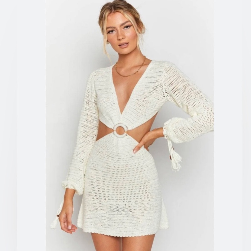 NWT Beginning Boutique Cleo Crochet Dress white  6/XS
